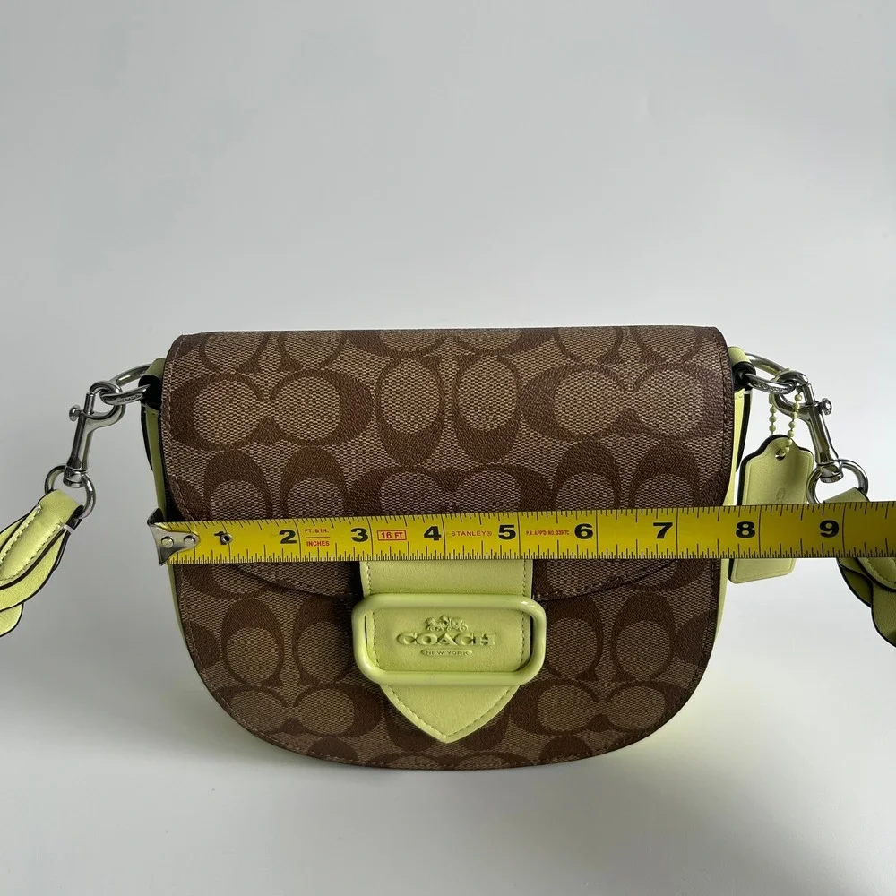 Coach Morgan Saddle Bag Brown Lime Signature Canvas CJ615 Excellent